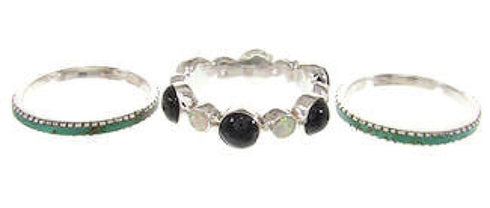 Silver Southwest Multicolor Stackable Ring Set Size 7-3/4 BW64011